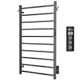 Heated Towel Rack, 10-Bar Towel Warmer Rack for Bathroom, Wall Mounted Towel Warmer, Electric Towel Drying Rack with Timer, Stainless Steel Matte Black, Plug-in/Hard-Wired