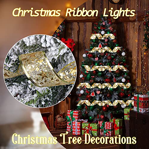 Cinta de Navidad blanca de oro con luces LED integradas de 4m para el árbol 7
