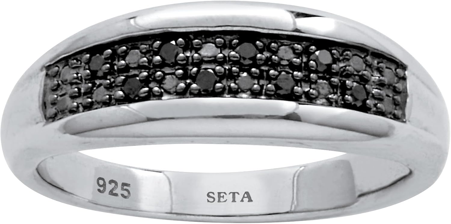 Men's Platinum-Plated Sterling Silver Round Genuine Black Diamond Ring, Sizes 8-13