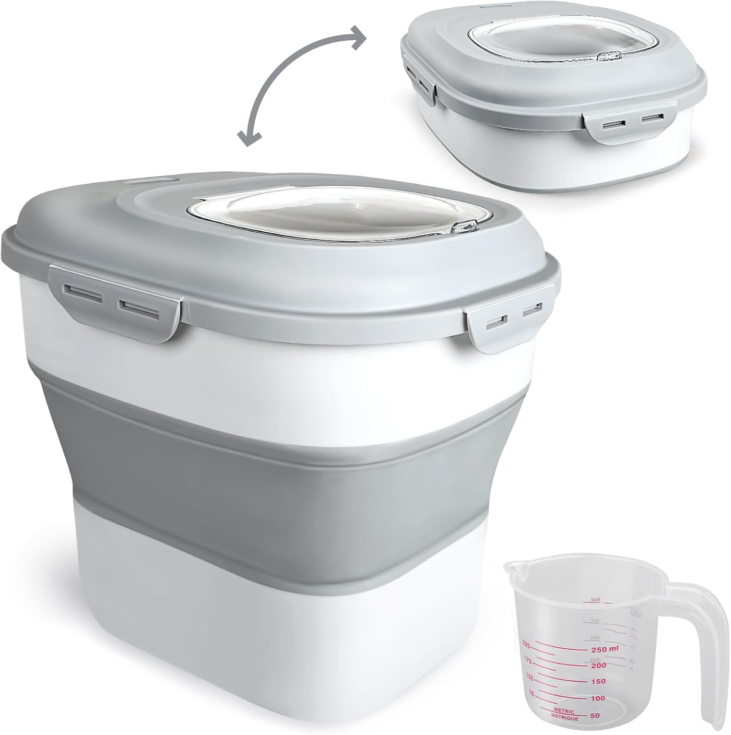 Cereal Rice Storage Containers, 20 to 50Lbs Collapsible Dry Food Dispenser Bins with Airtight Flip Lid Rolling Wheel, Kitchen Pantry to Store Sugar Flour, Dog Pet Cat Food Holder Container