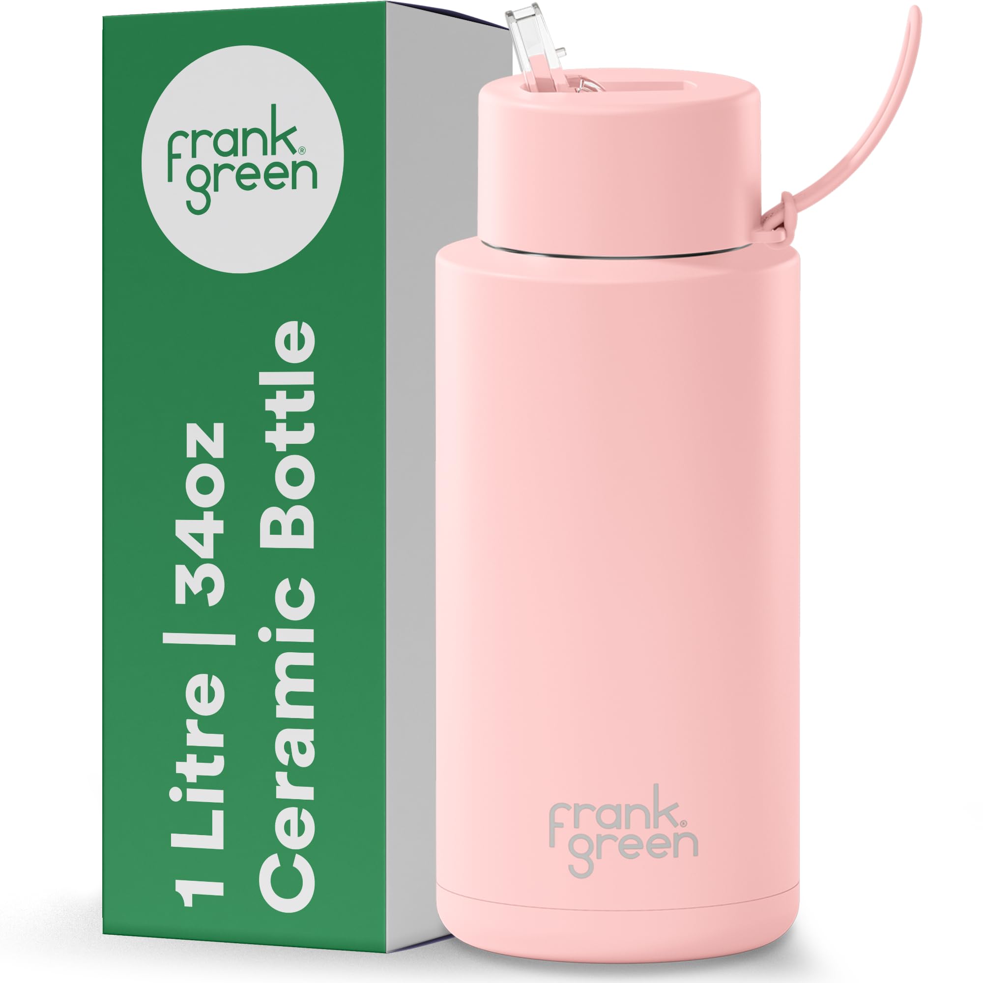 Ceramic Reusable Bottle with Straw Lid, 34 oz Capacity, Blushed