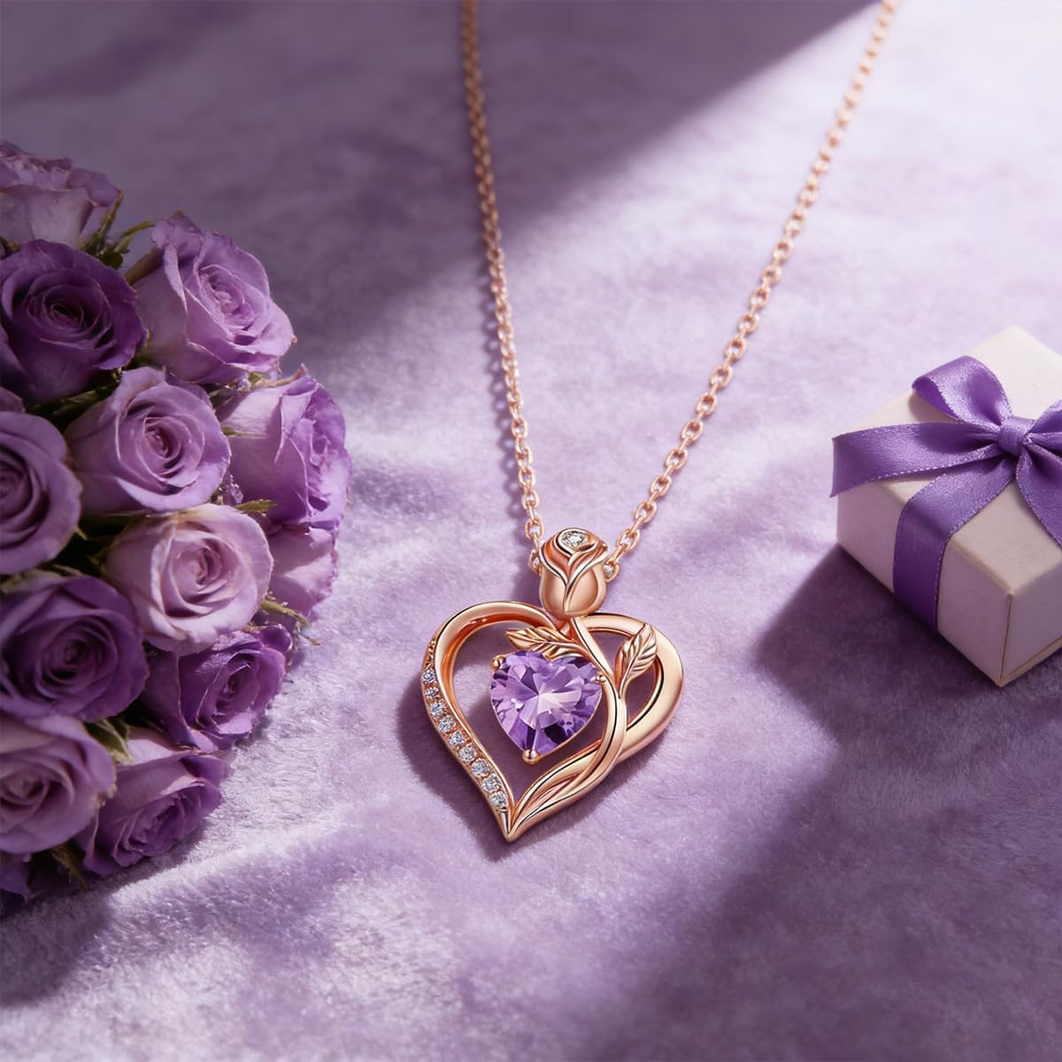 1.2CT Rose Heart Necklace Option of Moissanite or Lab-Grown Sapphire Ruby Emerald&More Necklace for Women Birthstone Girlfriend Necklace S925 Sterling Silver 18K White/Rose Gold Plated D Color VVS1 Gift for Wife Mother Daughter for Birthday Anniversary Valentine's Day Engraved 'I LOVE YOU' - Image 8