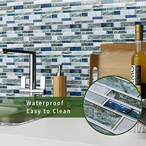 Stickgoo 10-Sheet Marble Look Peel And Stick Wall Tile, 12"X12" Premium Self Adhesive Tiles Kitchen Stick On Backsplash,Gray & Blue #TOP4