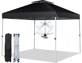 COSTWAY 3m x 3m Pop Up Gazebo, Height Adjustable Garden Instant Shelter Canopy with Wheeled Carry Bag, Double Vented Roof, Stakes & Ropes, UV50+ Sun Protection Waterproof Marquee Party Tent (Black)