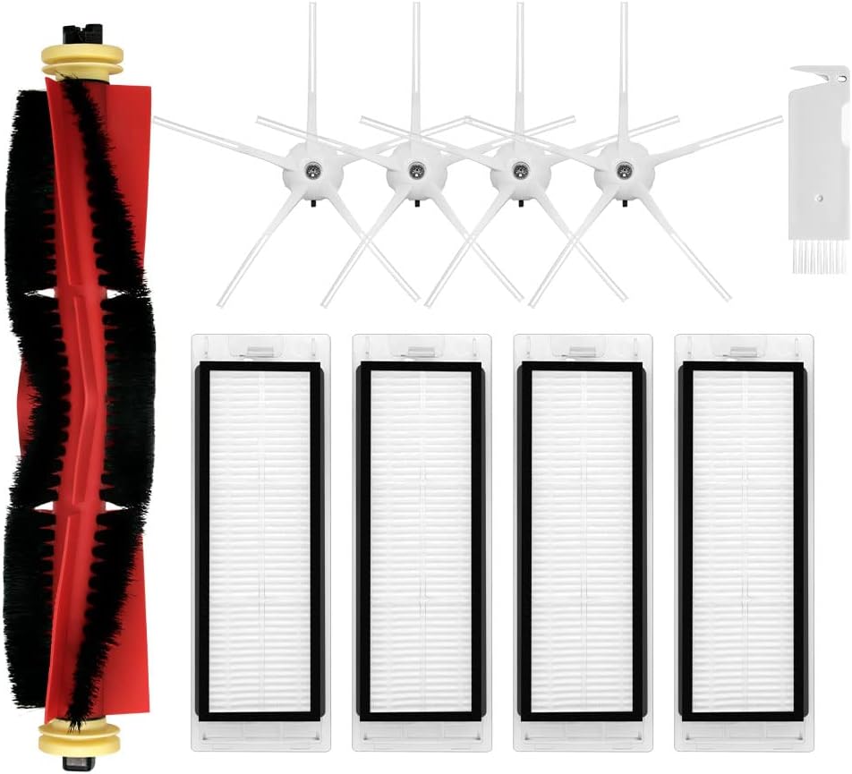 Replacement Spare Parts Compatible for Roborock E4, E5, S4, S4 Max, S5, S5 Max, S6, S6 MaxV Robotic Vacuum Cleaner Backup Kit with 1 Roller 4 Side Spin Brush 4 Hepa Filter Attachment
