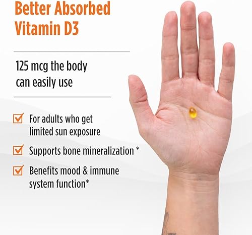 Vista 9 de Nordic Naturals Vitamina D3 5000, naranja - 120 mini geles suaves - 5000 UI de vitamina D3 - Apoya los huesos saludables, el estado de ánimo