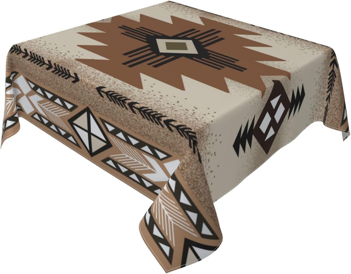 Aztec Square Tablecloth,Bohemian Vintage Ethnic Patterns Geometric Elements, Dining Room Kitchen Decorations 55"x55"