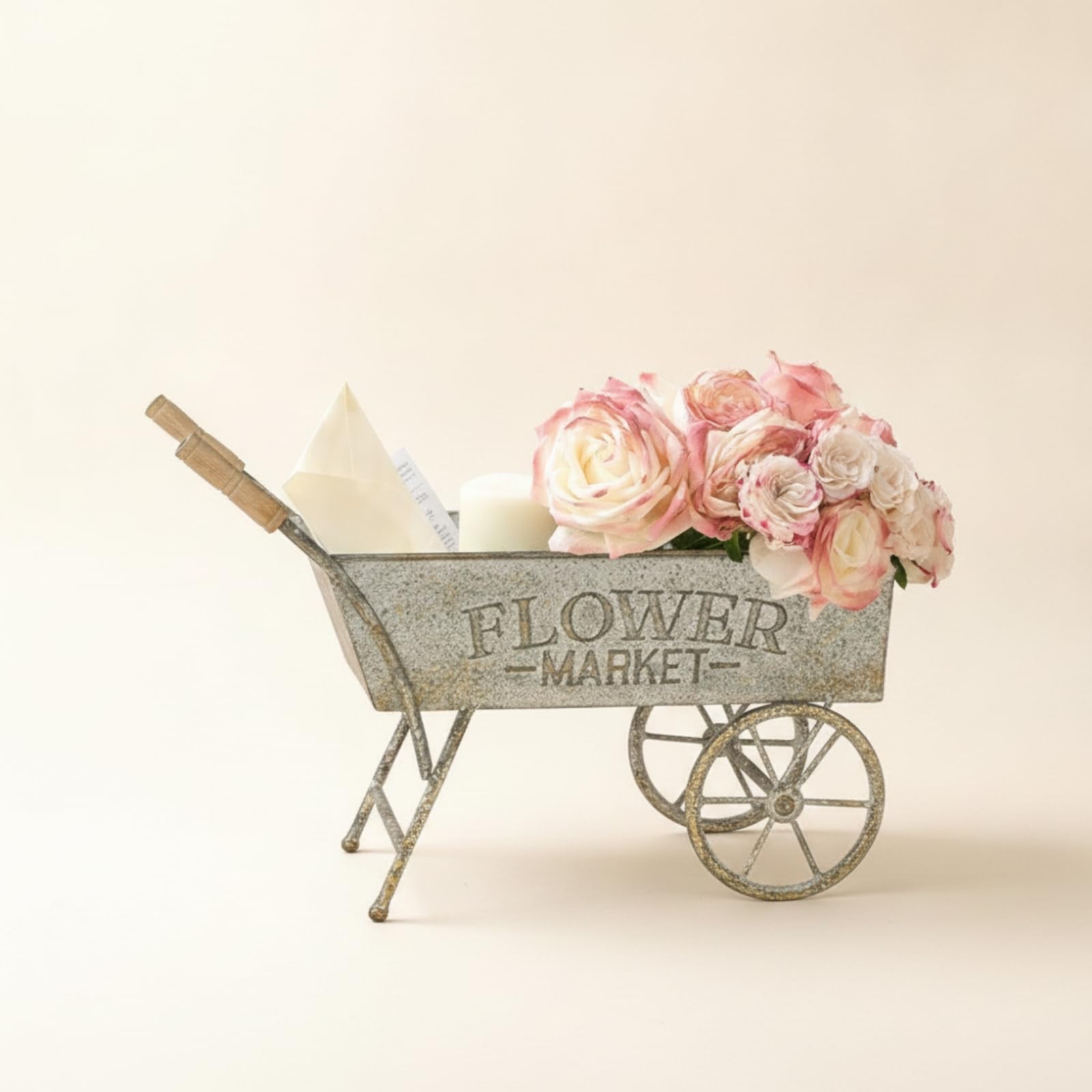 Brouette Porte-Plante en Métal Vintage Jardinière en Forme Brouette Extérieur Chariot à Fleurs pour Jardiniers, Blanc