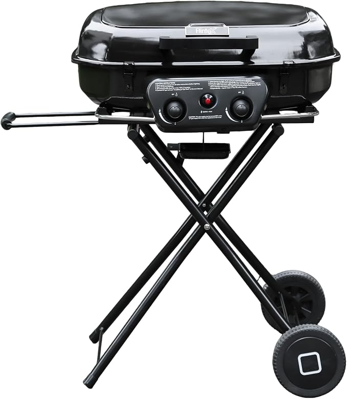 2-Burner Portable Propane Gas Grill, Foldable 2-in-1 Camping Propane Grill with Porcelain-Enameled Griddle & Grill Grate for Outdoor Camping Picnics Backyard Cooking, Green