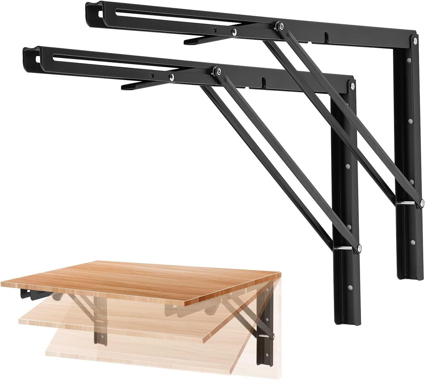 Ravinte 22 Inch Folding Shelf Brackets - Matte Black Collapsible Heavy Duty Brackets for Table Bench - Space Saving, 2 Pack 22 Inch 2