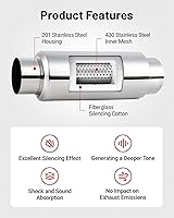Vista 4 de Evil Energy - Silenciador resonador de 3 pulgadas, acero inoxidable (entrada/salida de 3.0 pulgadas, longitud de 13.8 pulgadas)