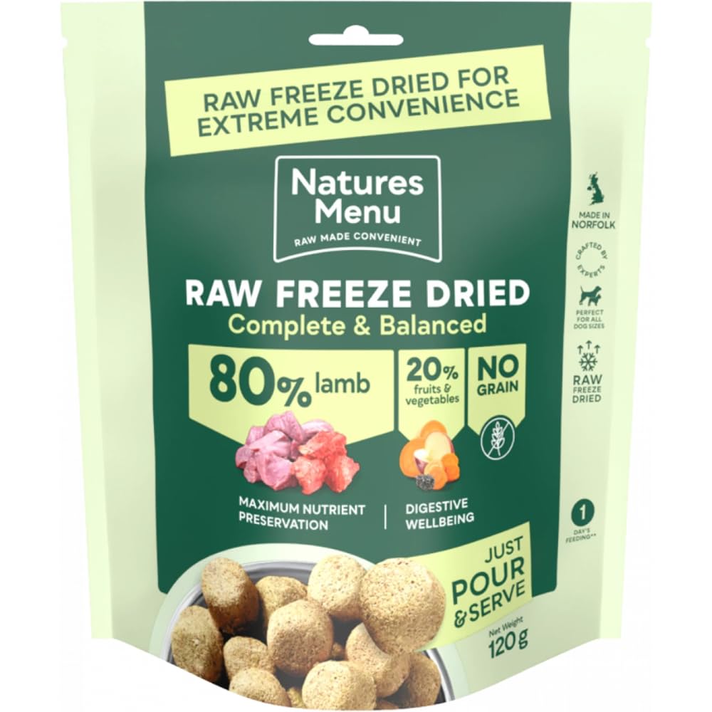 Natures Menu Raw Freeze Dried Dog Food Complete & Balanced 80/20 All Pack Sizes & Flavours (120g x 7, Lamb)