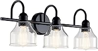 Vista 9 de Kichler Avery Aplique de Pared de 5.5" Industrial con 1 Luz y Vidrio Granulado Transparente en Negro, para Baño, Dormitorio o Pasillo