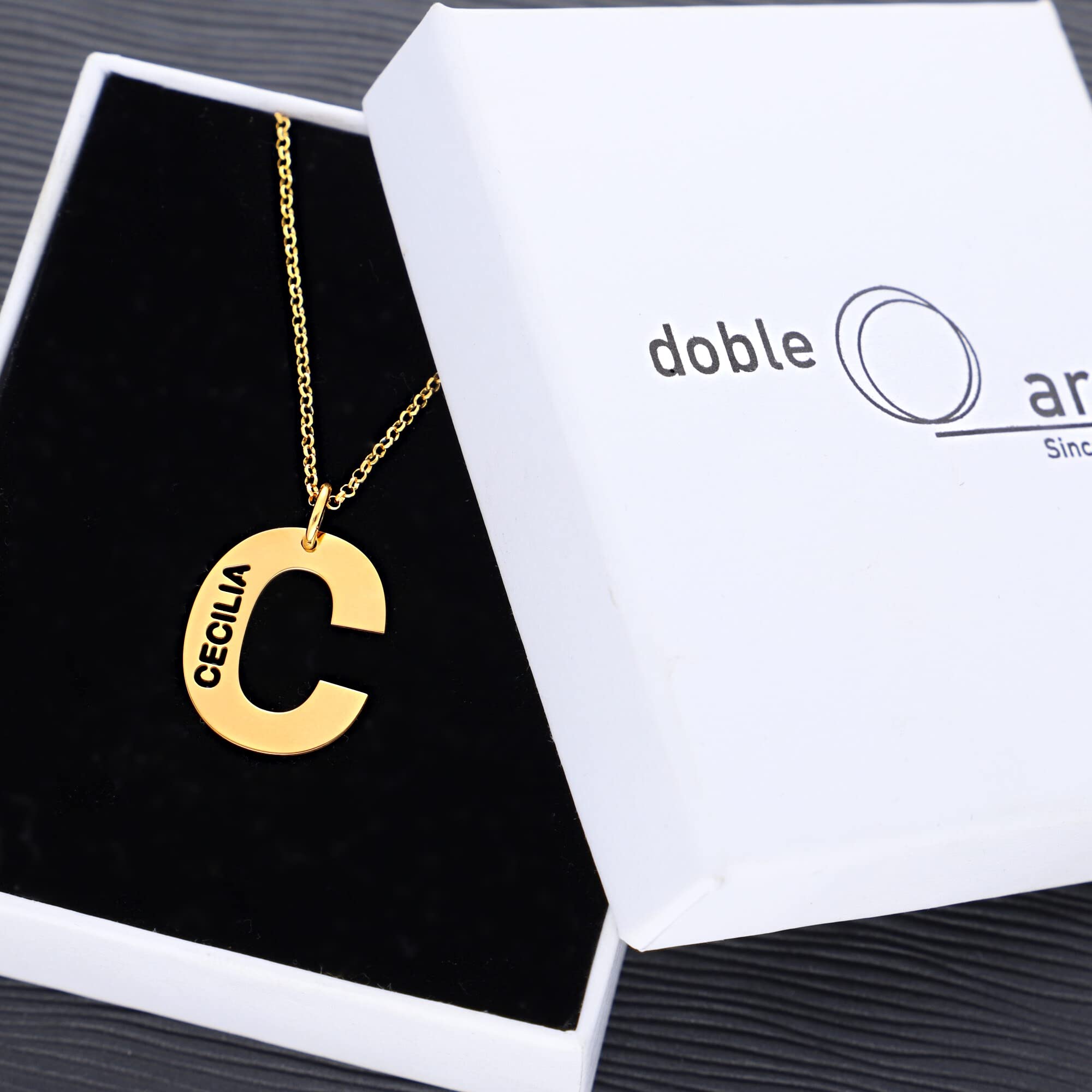 Colgante Inicial con Nombre Personalizado - Plata de Ley 925/1000 con Baño en Oro 18Kt para Mujer o Niña con Cadena Forzada en 45cm + Alargador - Collar con Letra