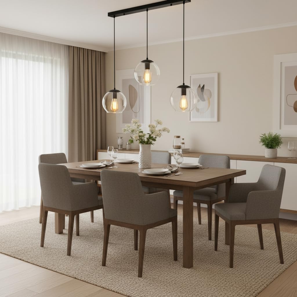 Globe Pendant Light, Modern Hanging Lighting Fixture, Classic Cluster Chandelier with Clear Glass Shades(Black, 3 Lights, 27.6 Inch)