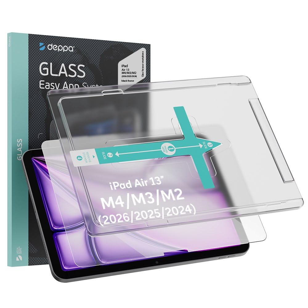 Deppa Verre Trempé avec iPad Air 13 Inch M4/M3/M2 (2026/2025/2024, 8th/7th/6th Gen) kit d’installation facile – compatible Face ID & Apple Pencil, couverture complète