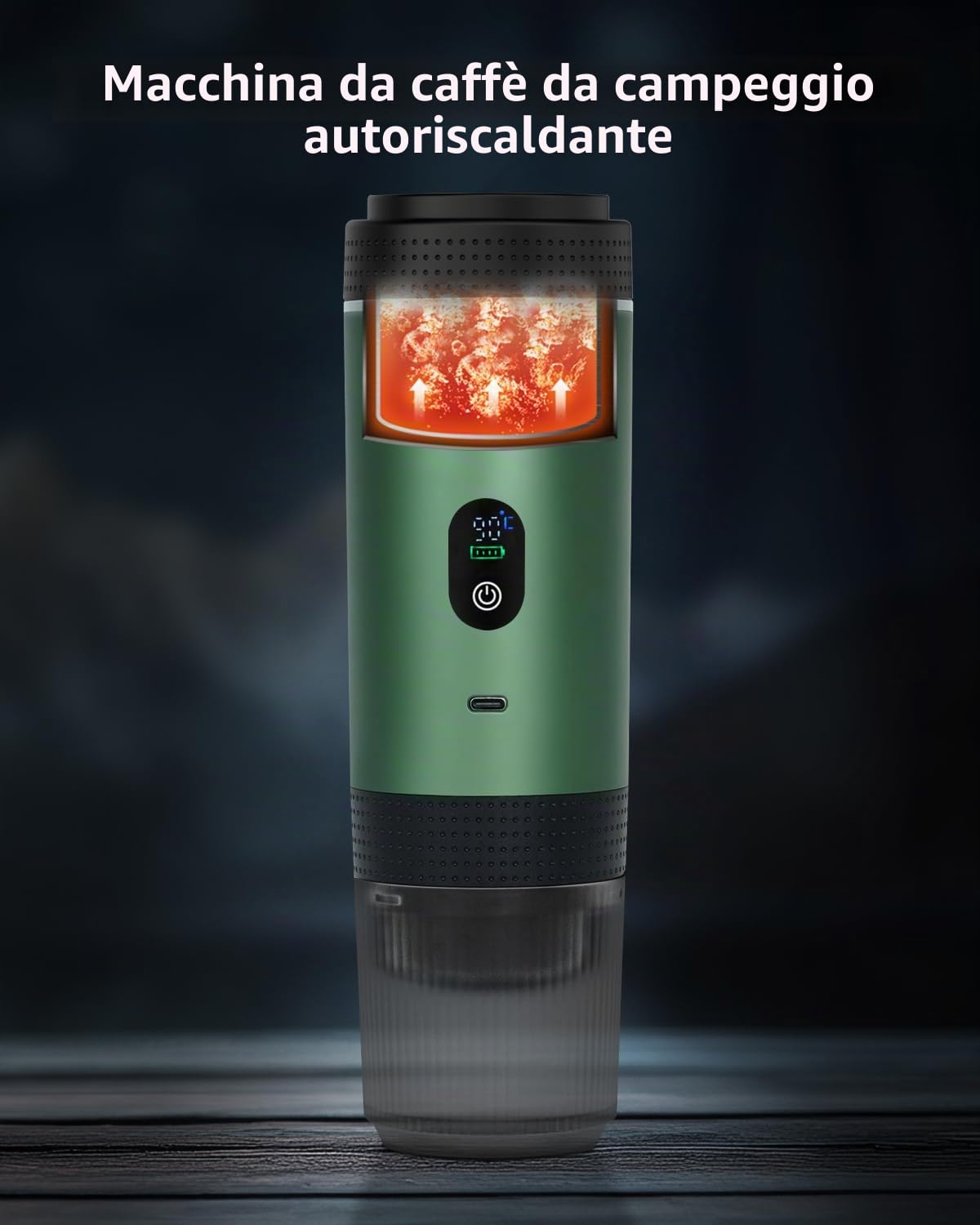 Macchina per caffè espresso elettrica portatile, macchina da caffè da viaggio compatibile con caffè macinato e capsule NS (verde con schermo LCD)