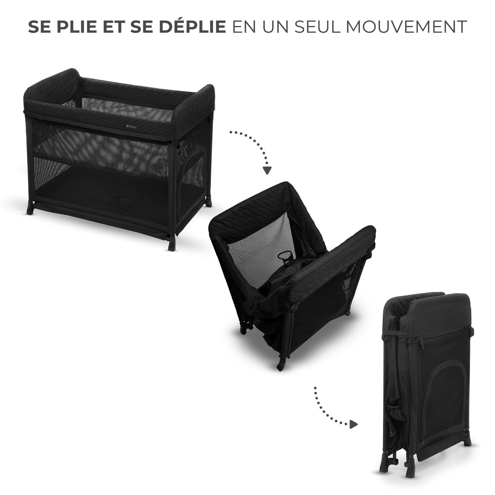 KINDERKRAFT Moon Dream, Lit de Voyage de la Naissance jusqu'à 3 Ans, lit superposé pour bébé, se Plie Rapidement d'une Seule Main, Matelas et Sac de Transport Inclus, Nettoyage Facile, Noir