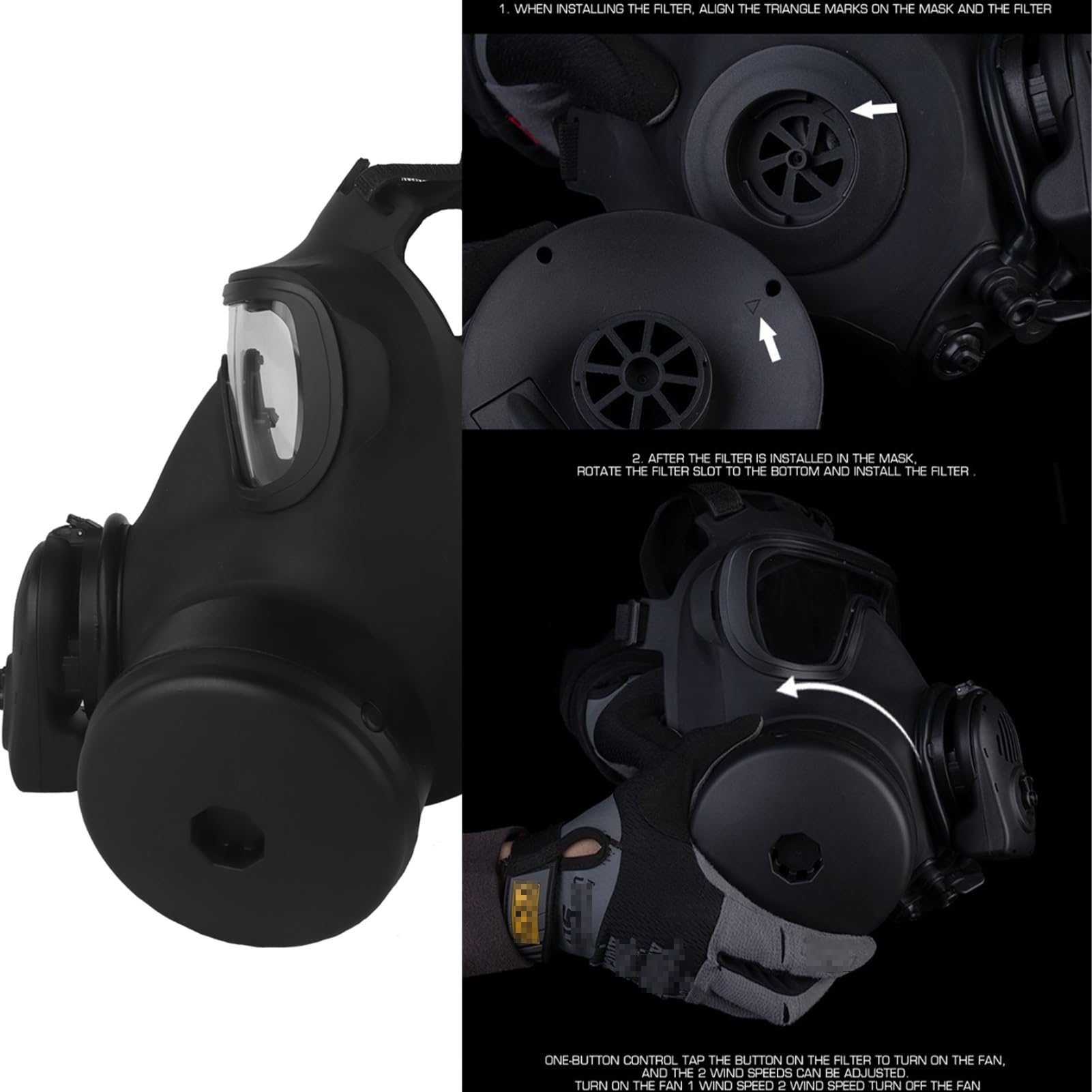 Vollgesichts-Gasmaske (Modell) – Eingebauter Ventilator Und Mikrofon, Filter-Atemschutzmaske – Filmrequisite, Cosplay, Paintball, Wargame-Ausrüstung