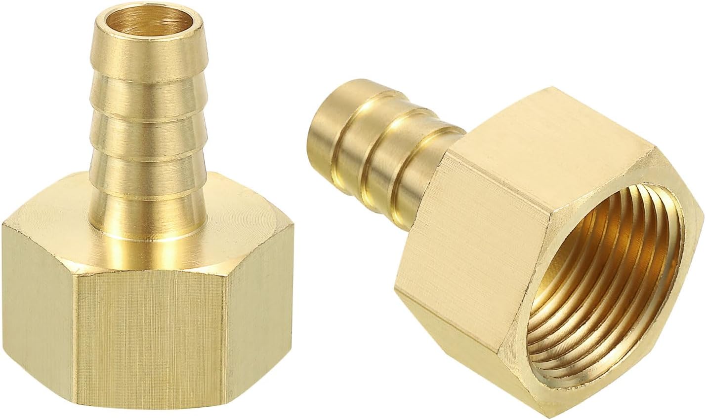 uxcell 10 Pcs Brass Hose Barb Fitting, 1/2" Barb x 3/4" NPT Female Brass Barb Pipe Fitting Adapter for Connect Pipes Mechanical Devices Plumbing Equipment