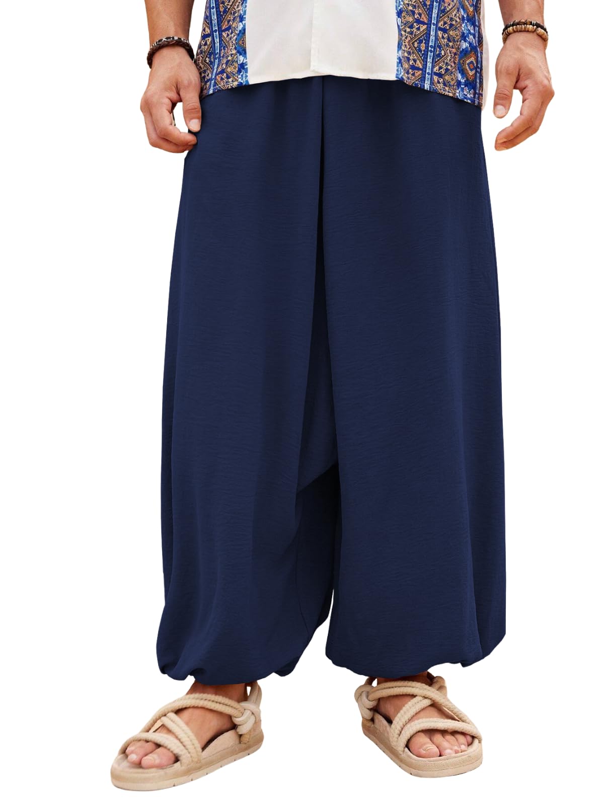 leriya fashion Men's Boho Hippie Harem Pants | Black Printed Wide-Leg Trousers | Koren Streetwear Loose Baggy Fit Summer Lounge Yoga Lowers | Men's Solid Cowl Dhoti Pants | Relaxed Fit Draped Harem-picture-21