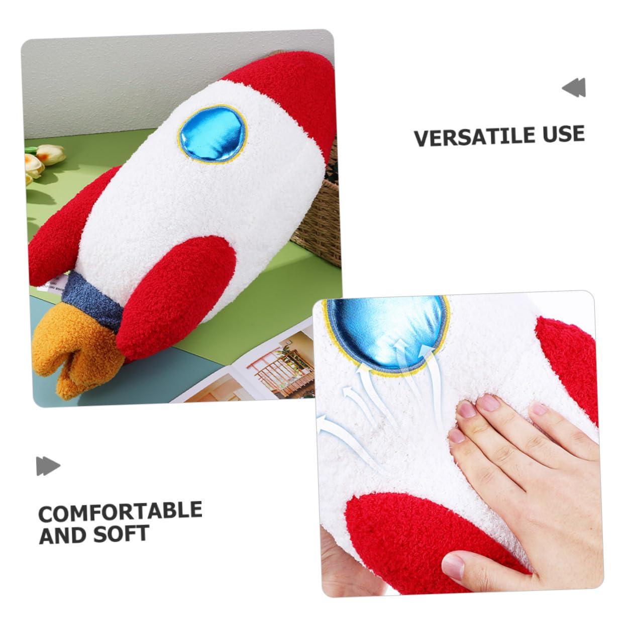 Genérico Cojín de Peluche con Forma de Cohete y Mullido para Decoración Infantil Almohada Divertida para Habitaciones Niñas con Tema