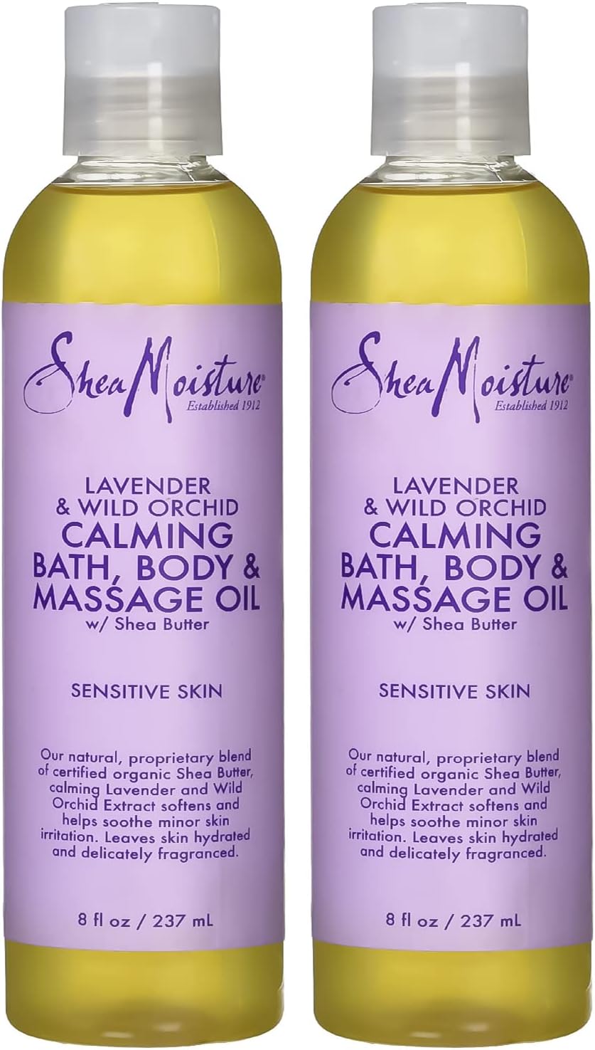 Shea Moisture Skin Care, Bath, Body & Massage Lotion & Oil Moisturizer for Sensitive Skin, Lavender, Wild Orchid, Shea Butter, Pack of 2-8 Oz Ea