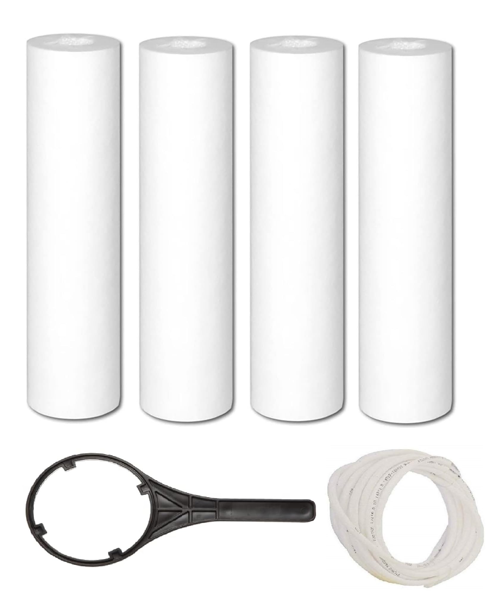 ® 4 pcs 5 Micron RO Spun Filter + Water Purifier RO Pipe 1/4 Inch + Spanner, | for All Types of RO Water purifiers (10 Inch) - RO Spun Filter Cartridge Sponge Replacement Water Filter Candle-image-12