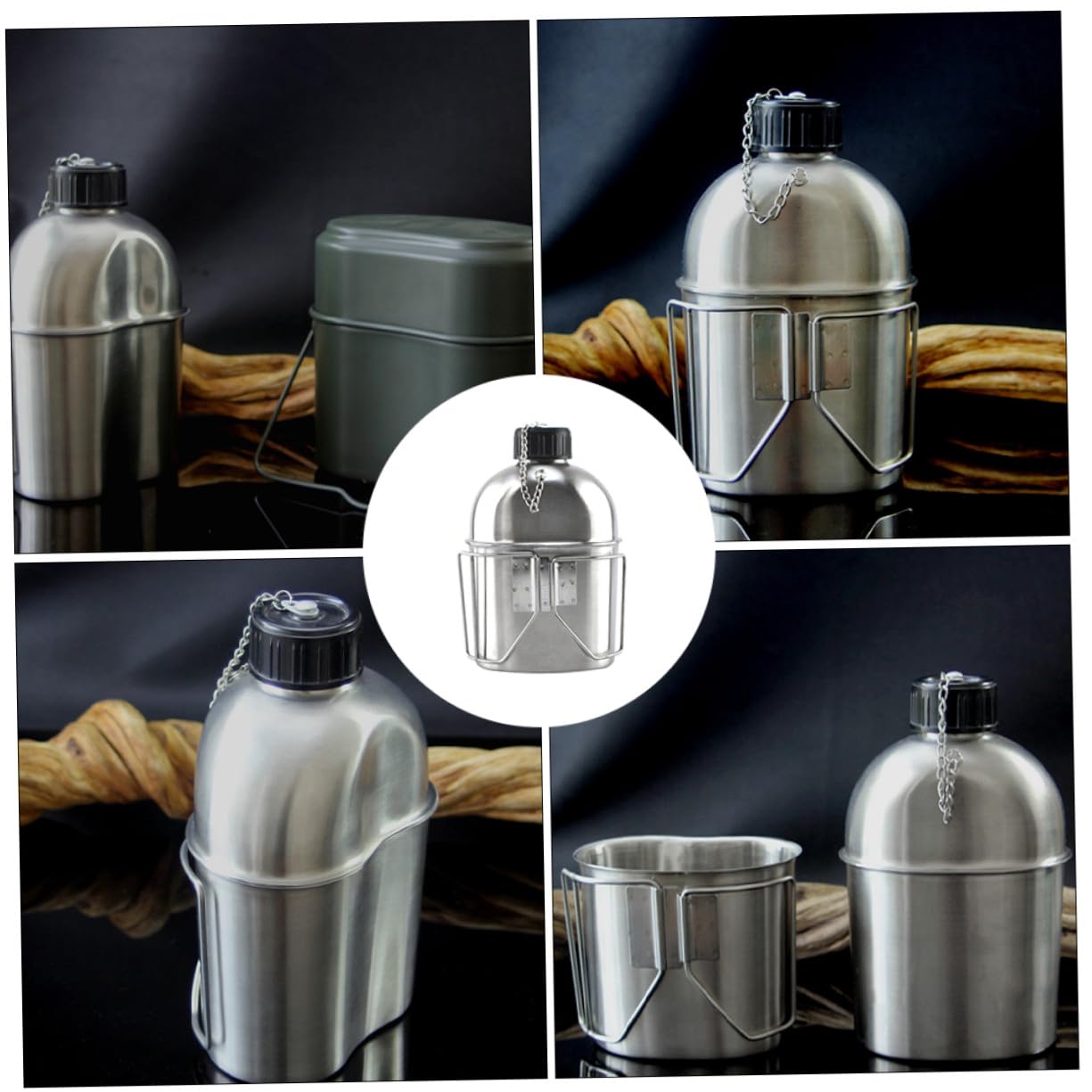 Supvox Tragbare Edelstahl Wasserflasche Militär Wasserkocher Satz 1l Langlebig Dicht Camping Reisekessel Outdoor Flüssigkeitsbehälter