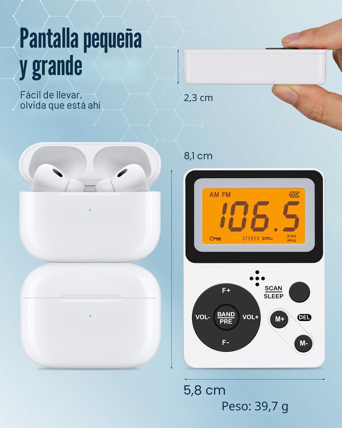 PRUNUS J-159 Radio AM FM de bolsillo portátil con auriculares estéreo (sin