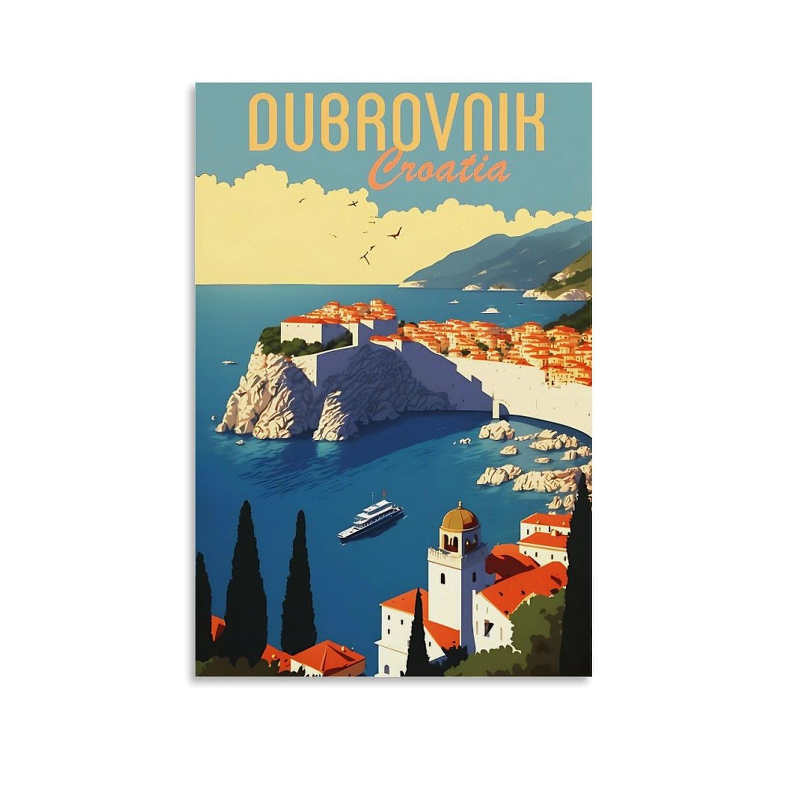 Ouweri Unframe-Style Dubrovnik Croatia Vintage Travel Poster Canvas Art And Wall Art Picture Print Modern Family Bedroom Decors 08X12inch(20X30cm)