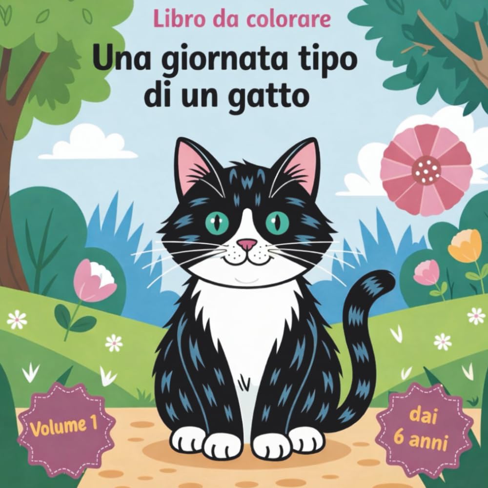 Un giorno nella vita di un gatto – Volume 1: Libro da colorare con gatti per bambini da 6 anni | 50+ disegni | linee spesse | retro nero | motricità fine e creatività