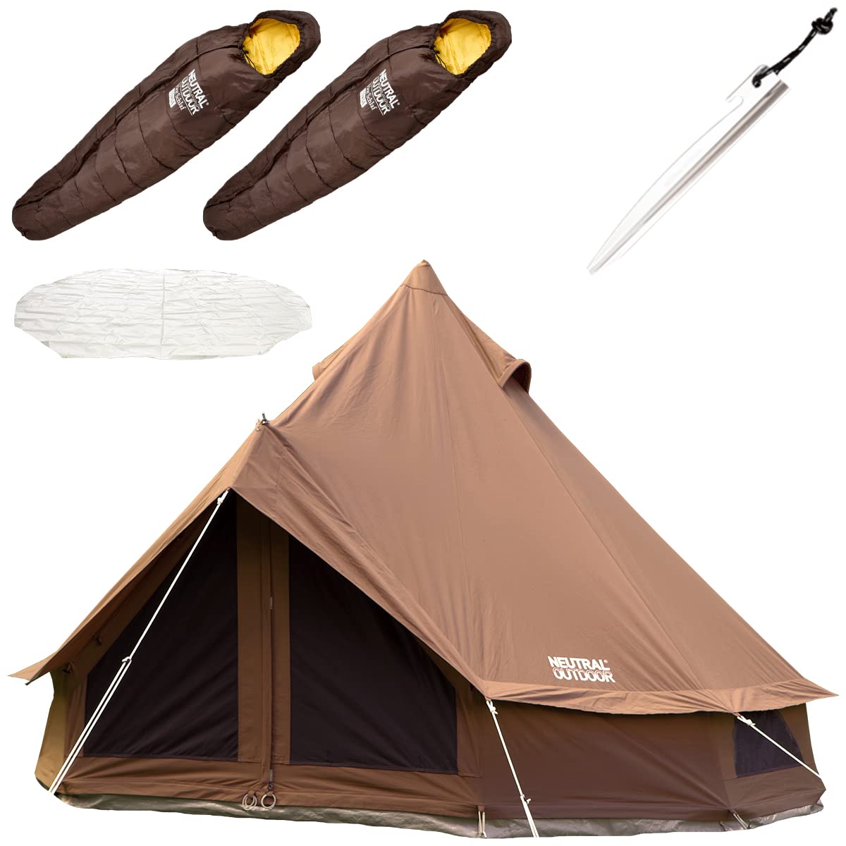 NEUTRAL OUTDOOR(ニュートラルアウトドア) 2人用テント ヒートシュラフ付き NT-TE22 GEテント 61891 ダークブラウン 特大