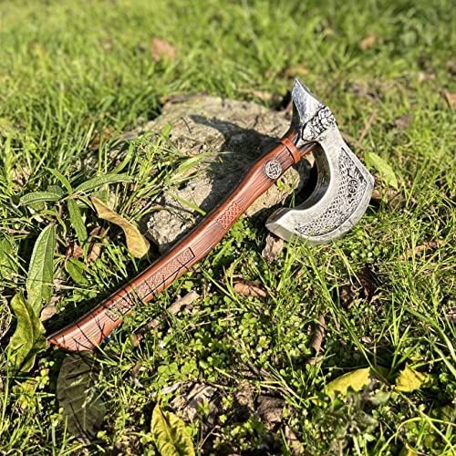 LOOYAR PU Foam Wolf Totem Viking Shield Axe Toy Props for Berserker Warrior Knight Costume Battle Play Halloween Cosplay LARP