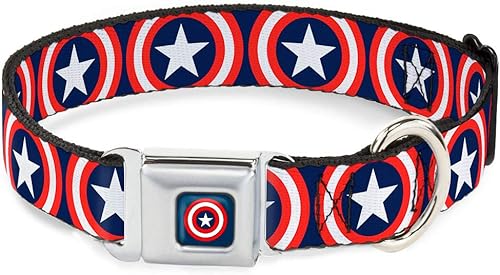 buckle-down Cab Captain America Shield Azul Marino Perro Collar, Multicolor