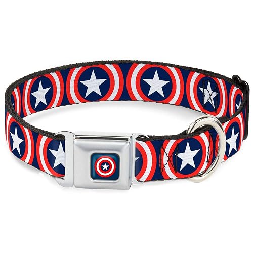 Buckle Down Cab - Collar de Perro Azul Marino con Escudo del Capitán América
