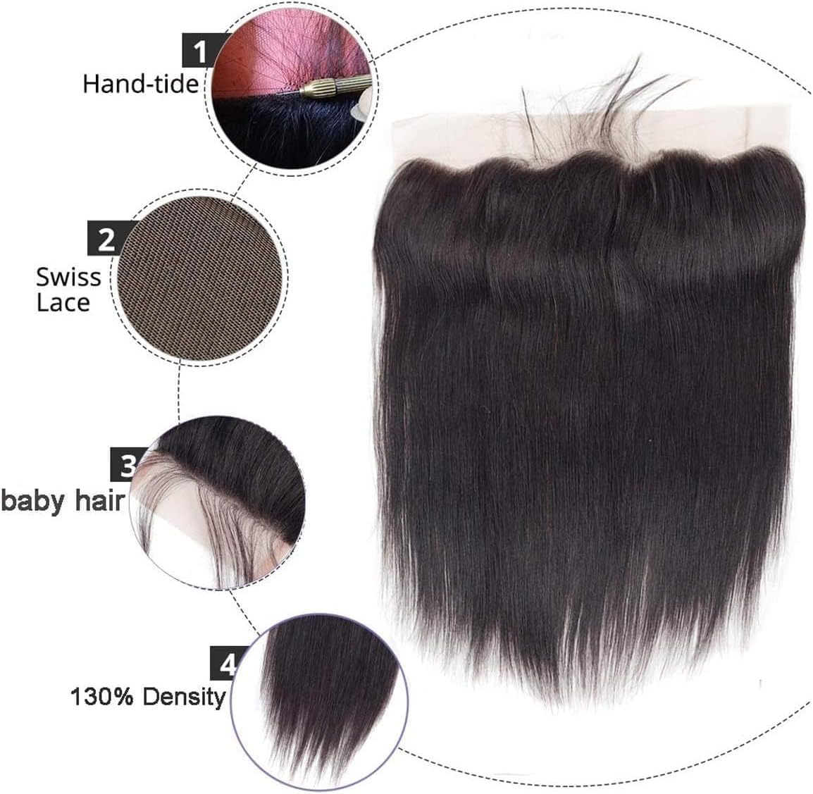 TOOCCI straight lace frontal Closure 13x4 lace frontal human hair Swiss Lace Frontal Straight Brazilian Hair 100% Unprocessed Virgin Hair Natural Color 18 Inch - Image 4