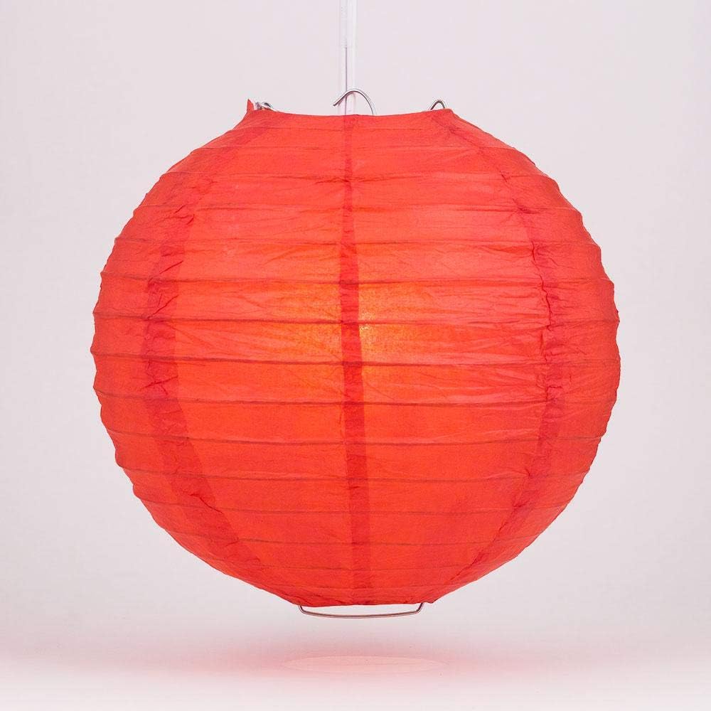 Quasimoon PaperLanternStore.com 24 Inch Red Even Ribbing Round Paper Lantern (10 Pack)