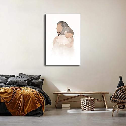 Miniatura 2 de Póster de acuarela de Jesús cristiano sosteniendo un niño, retrato abstracto de Jesús para sala de estar, oficina, póster moderno para decoración de