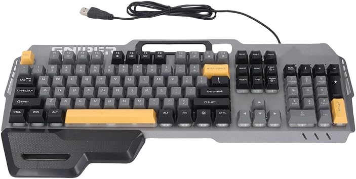 PUSOKEI Mechanical Feeling Gaming Keyboard, 104 Keys RGB Backlit Gaming Keyboard, USB Wired Computer Keyboards with Wrist Rest, Spill Resist, Light Up Keyboards for PC Gray