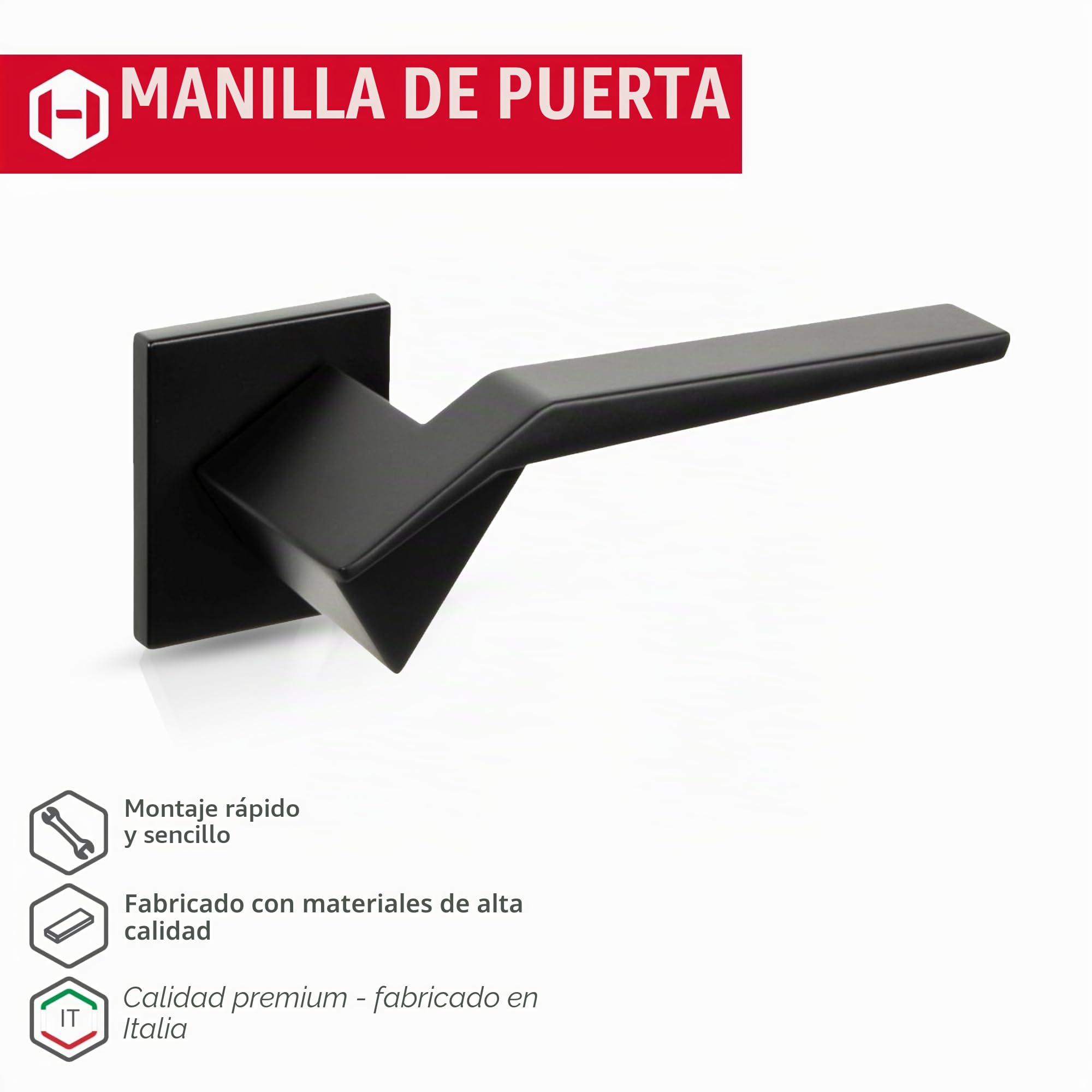 Gedotec Juego de manijas de palanca, interior negro, adornos puertas de acero inoxidable - PALADIN | antigua | Roseta PZ - WC - baño| asas negras mate | - sala de tornillos - 1 juego