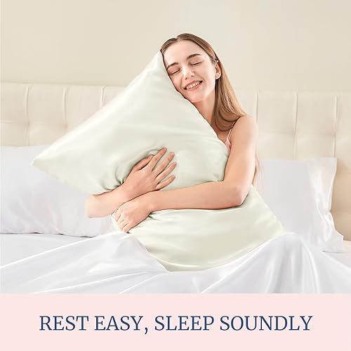 Miniatura 5 de BEDELITE - Juego de 2 fundas de almohada de seda satinada ideales para el cabello y la piel, color marfil, tamaño estándar, supersuaves, con cierre