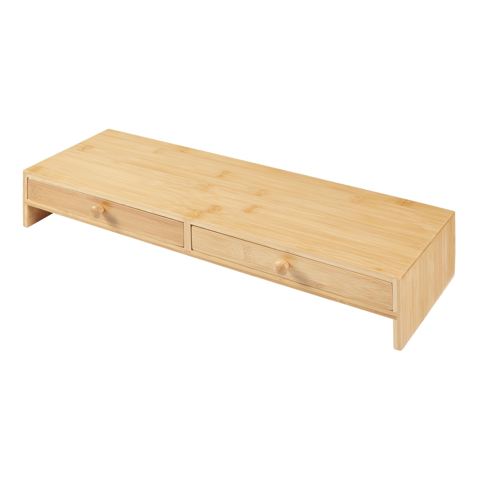 [en.casa] Podstawka pod monitor Hallstahammar z podwyższeniem ekranu z 2 szufladami 56 x 18 x 9,5 cm Bambusowy podnośnik ekranu Monitor Biurko Nadstawka