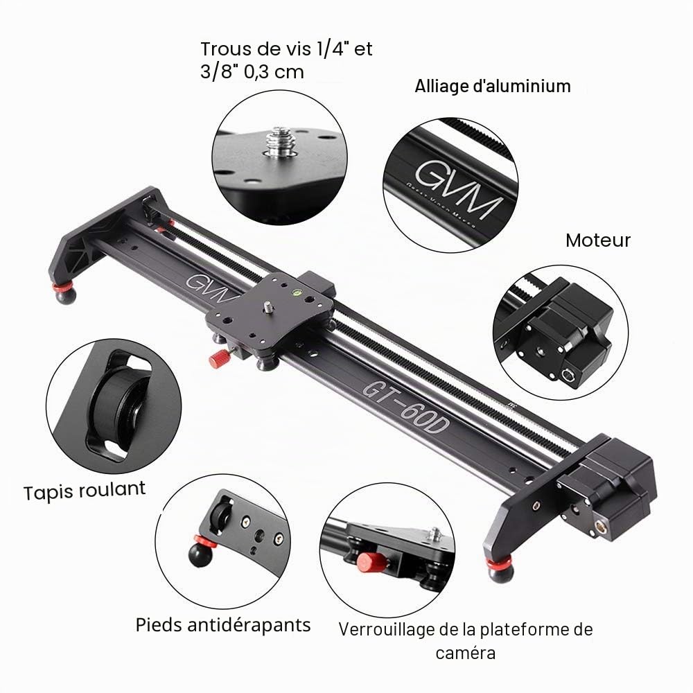 GVM Curseur de Caméra Motorisé, Glissière de Caméra avec Photographie en Accéléré, Dolly Rail Slider avec Télécommande, Curseur Vidéo en Alliage d'aluminium pour Photographie de Film d'interview