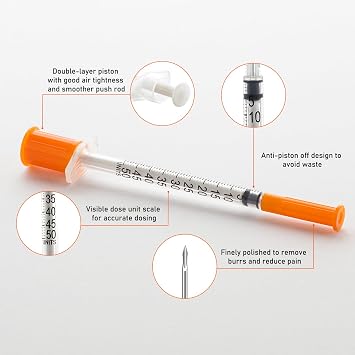 JIBENGAO Syringes 29Ga 0.5cc 1/2(12.7mm)-Pack of 20