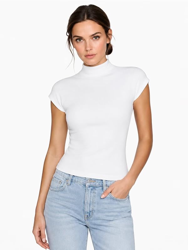Sunzel Women's Lyocell Mock Neck Short Sleeve Fitted Top for Work Going Out by Sunzel - Used condition - Image 2