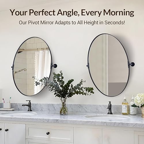Miniatura 7 de MOON MIRROR Espejo pivote negro, espejo de pared para baño de 24 x 36 pulgadas, espejo ovalado negro de tocador, espejo de baño de pivote ovalado,