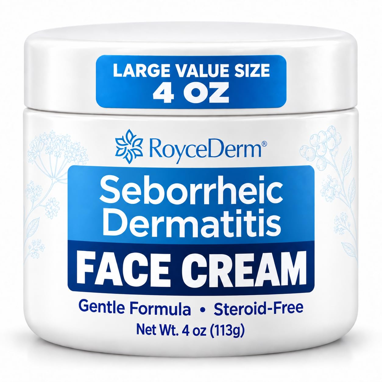 Roycederm Seborrheic Dermatitis Face Cream – Steroid-Free Moisturizer for Redness, Flaking & Sensitive Skin – Face, Scalp & Body Daily Relief – Fragrance-Free, Non-Greasy, 4 oz