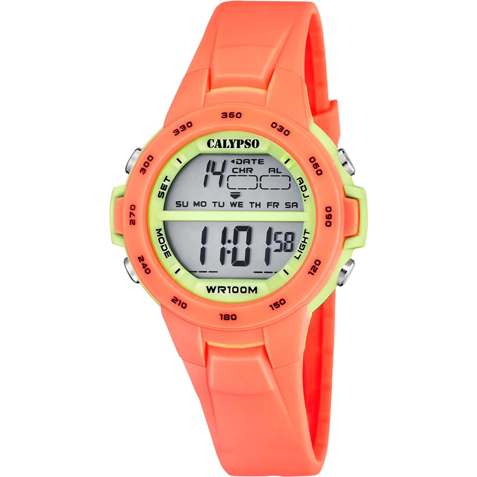 CALYPSO CALYPSO Reloj Digital Infantil Niño Niña de Caucho Naranja - Resistente al Agua 10 ATM Fecha y Calendario, Cronógrafo, Doble Horario, Luz, Alarma, 12 y 24 Horas K5850/4 - Junior Collection