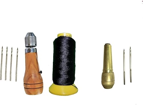 Swift Stitch - Kit de punzón de costura a mano para reparación de lona de cuero, asiento (hilo negro encerado + metal)